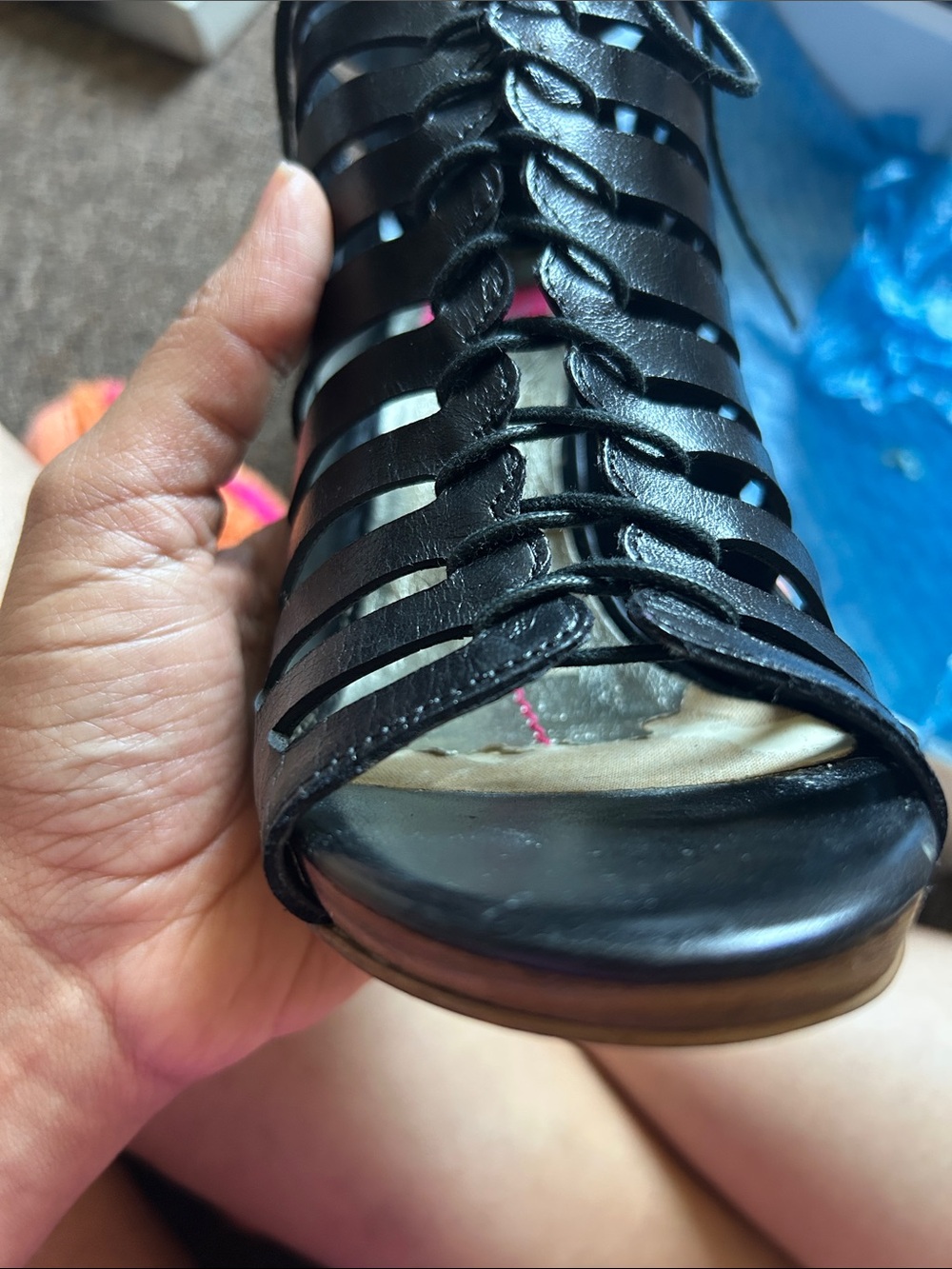 Dolce Vita Black Strappy Lace-Up Stiletto Sandals - Picture 8 of 9